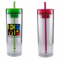 16 Oz. Breeze Double Wall Acrylic Cylinder Tumbler & Straw - Screen Print